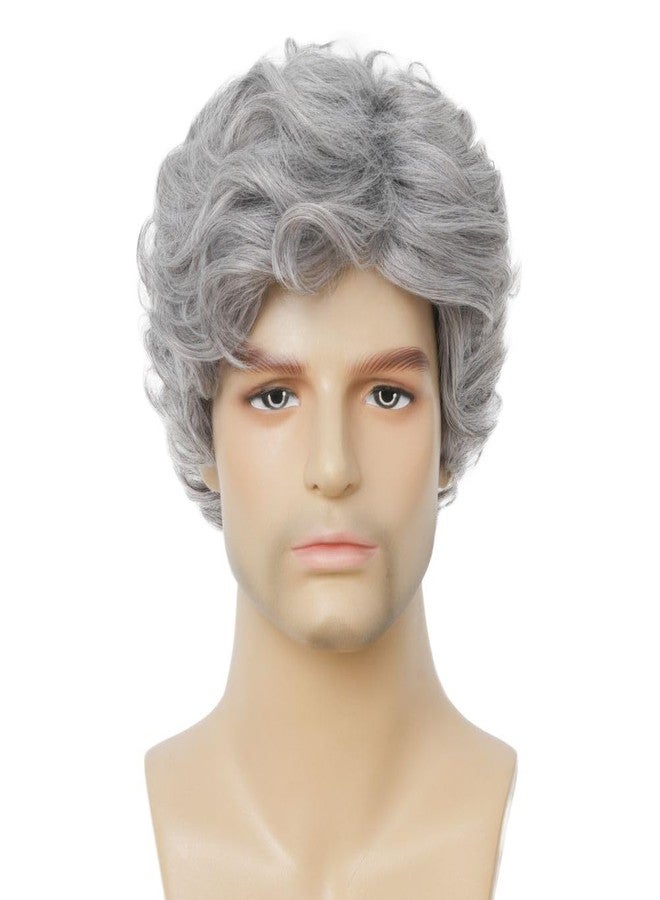 Dai Cloud Grey Short Curly Wigs for Men Natural Fluffy Synthetic Layered Halloween Daily Hair for Male Wig Cap - Image 2